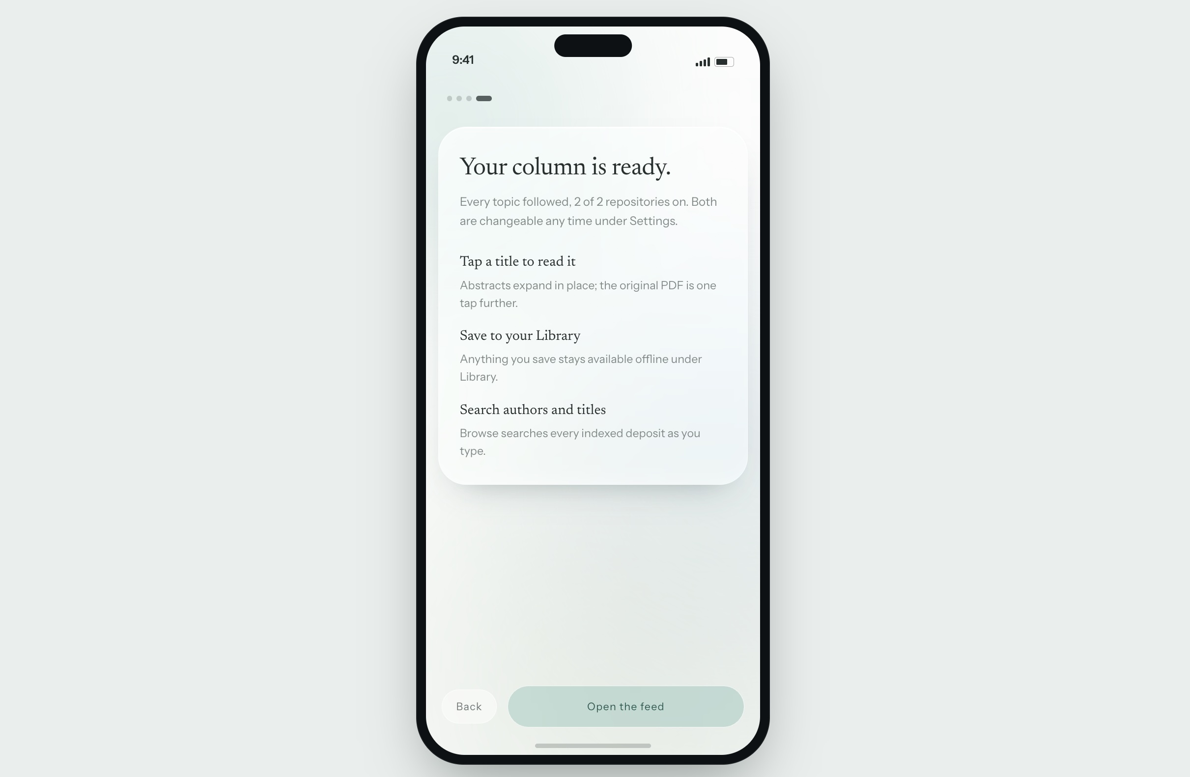 AntiScroll onboarding — your column is ready